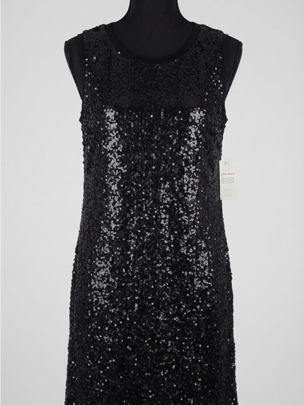 NWT Lucky Brand Black Sequin Midi Shift Dress msrp $129 -XS & Beauty Gift Bag